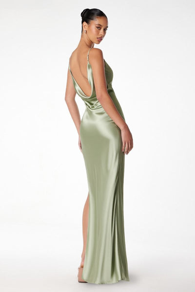 Lady Black Tie - Lina Satin Cowl Neck Maxi Dress With Draped Back