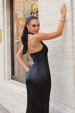 MAREN SATIN HALTER MAXI DRESS