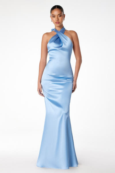 Piper Maxi Dress - Fitted Satin Halter Dress