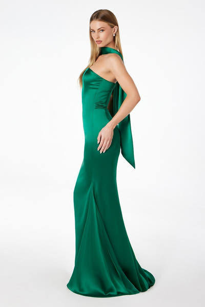 Brynn Maxi Dress - Strapless Fitted Satin Dress With Scarf