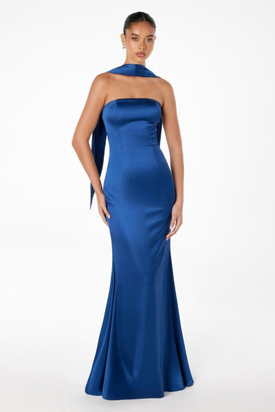 Brynn Maxi Dress - Strapless Fitted Satin Dress With Scarf