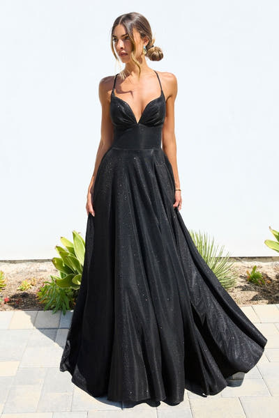 Gwendolyn Gown - Shimmer Lace-Up Back A-Line Evening Dress