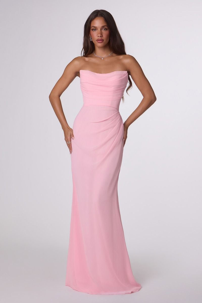 strapless chiffon maxi dress Fitted Long by Ladivine T702 this dress strikes the perfect balance between sophistication and ease Honeybee strapless Floral chiffon maxi