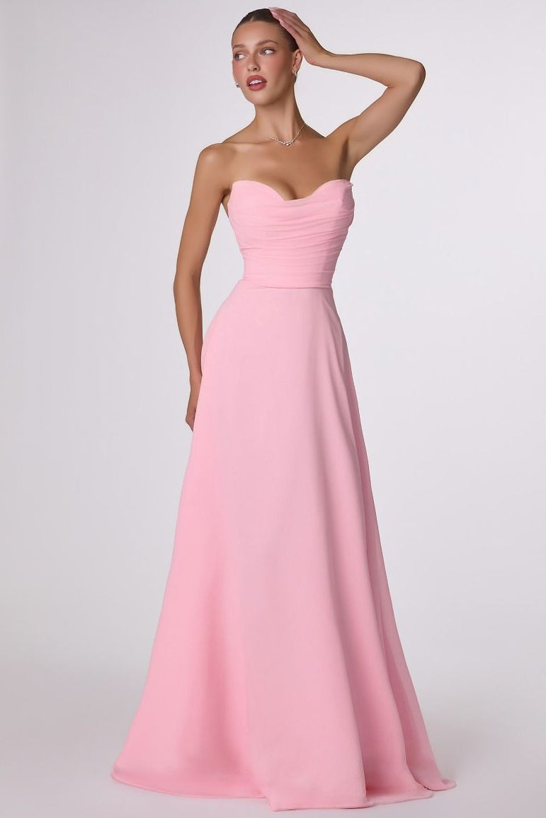 Lady Black Tie - Ella Gown - A-line Strapless Chiffon Dress With Scarf