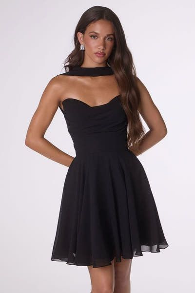 Ella Mini Dress - A-line Strapless Chiffon Cocktail Dress With Scarf