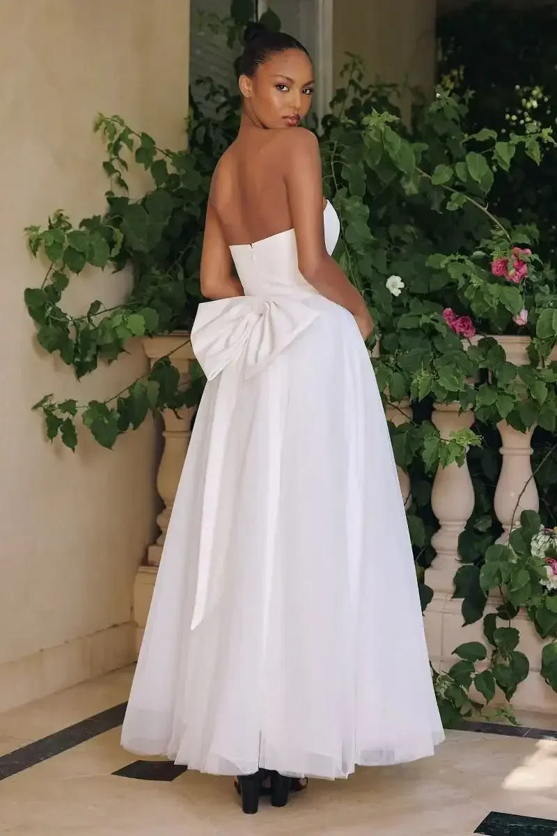 OPHELIA GOWN - OFF-WHITE STRAPLESS A-LINE DRESS WITH BOW