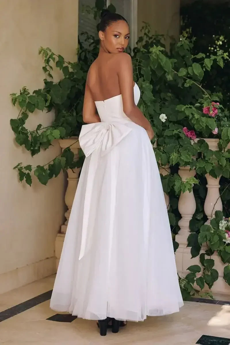 OPHELIA GOWN - OFF-WHITE STRAPLESS A-LINE DRESS WITH BOW