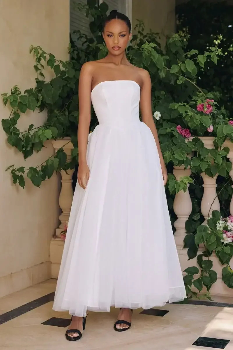 OPHELIA GOWN - OFF-WHITE STRAPLESS A-LINE DRESS WITH BOW