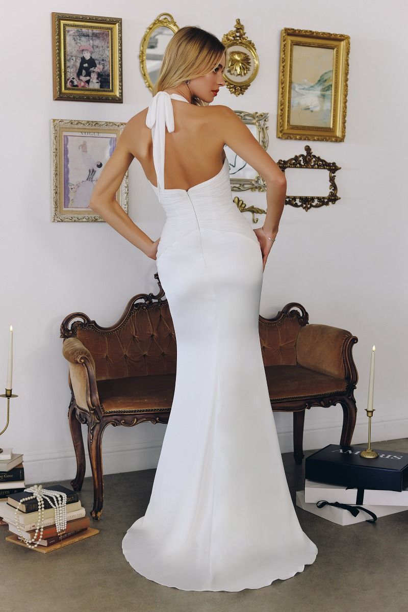 Lady Black Tie - Tessa Gown - Off White Mermaid Halter Satin Gown - Size L Lady Black Tie - Tessa Gown - Off White Mermaid Halter Satin Gown - Size L