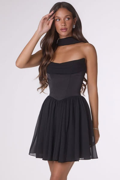 Reese Mini Dress - Chiffon & Satin Cocktail Dress With Scarf