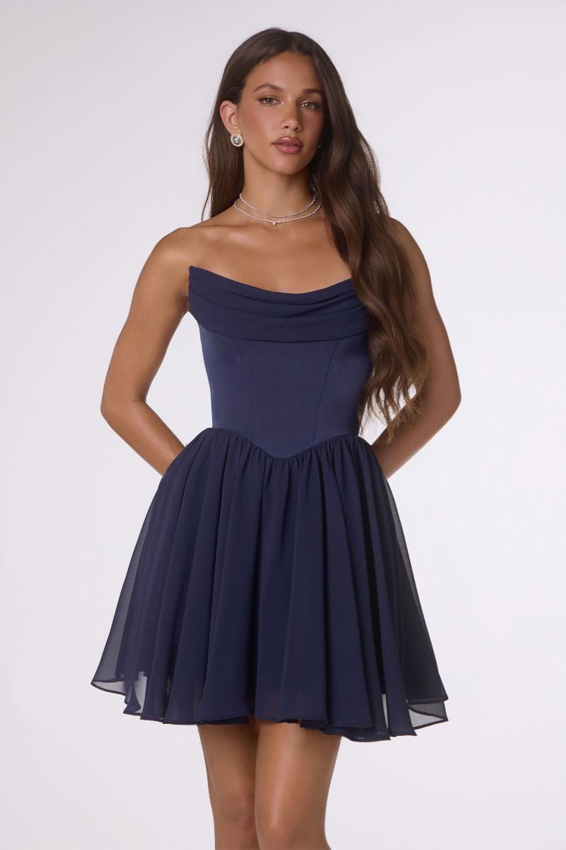 Lady Black Tie - Reese Mini Dress - Chiffon & Satin Cocktail Dress With Scarf