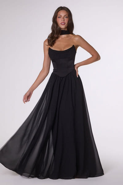 Reese Gown - Satin & Chiffon Dress With Scarf
