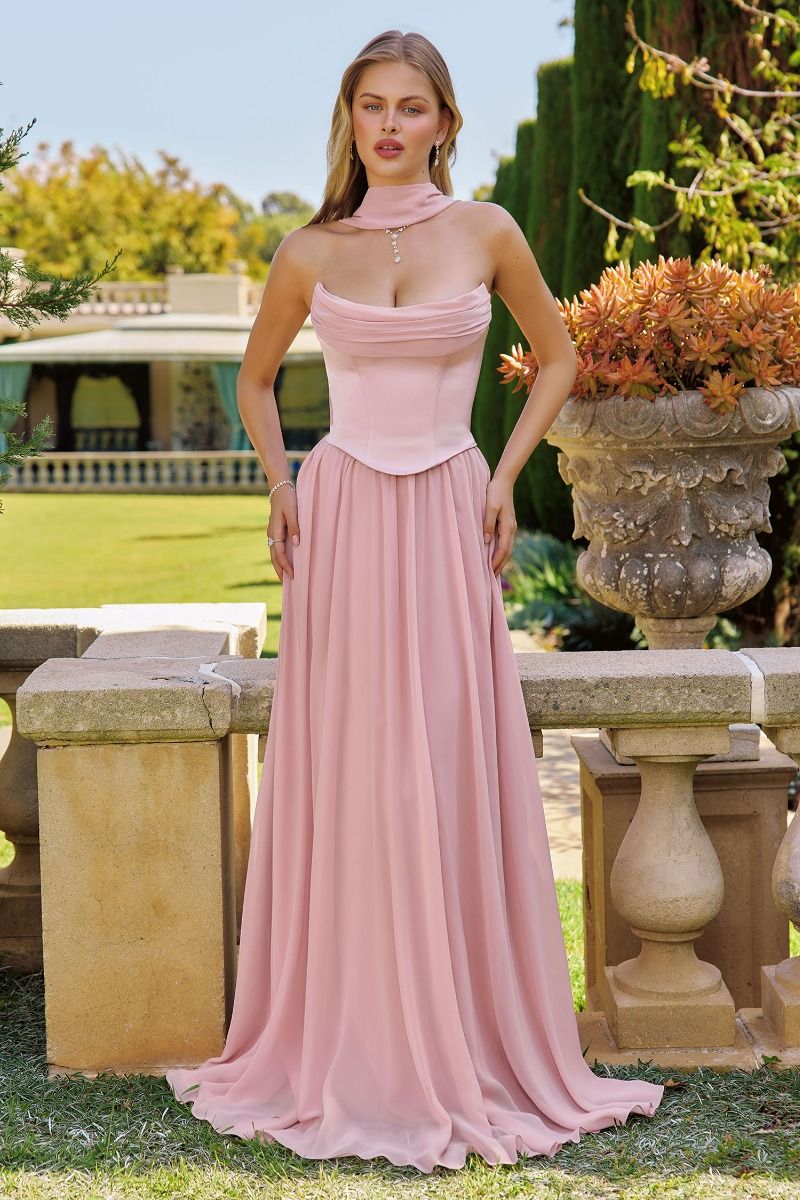 Lady Black Tie - Reese Gown - Satin & Chiffon Dress With Scarf