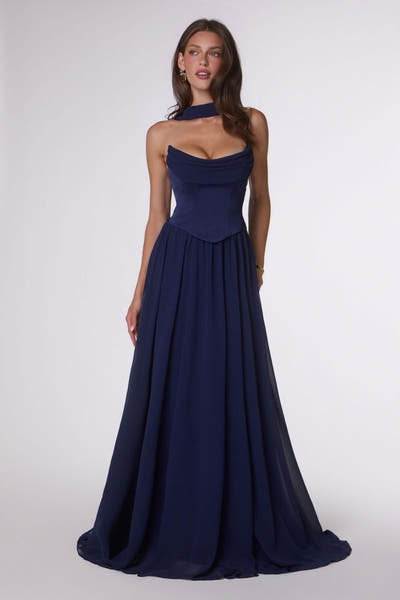 Reese Gown - Satin & Chiffon Dress With Scarf