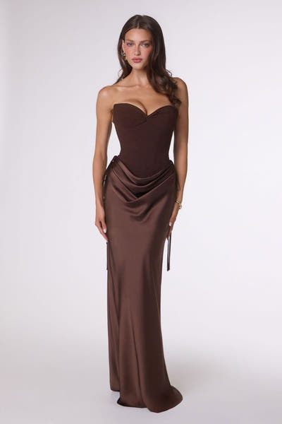 Eugenie Maxi Dress - Strapless Satin Corset Dress