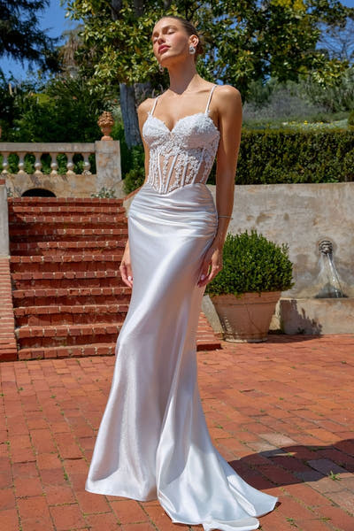 Traci Gown - Off White Metallic Satin Corset Dress