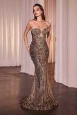 Maddox Gown - Black/Gold - STRAPLESS GLITTER EMBELLISHED GOWN