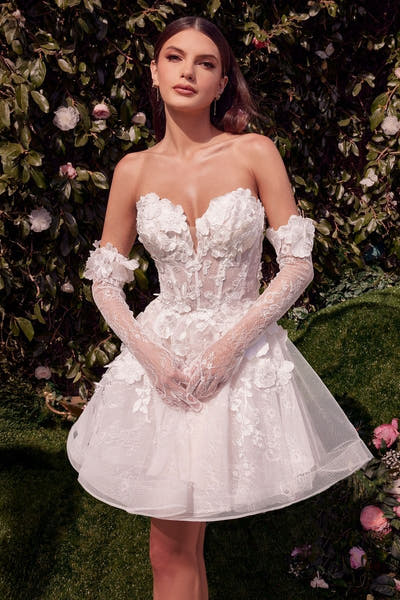 WL020 - Short Floral Appliquéd Bridal Party Dress - Andrea & Leo