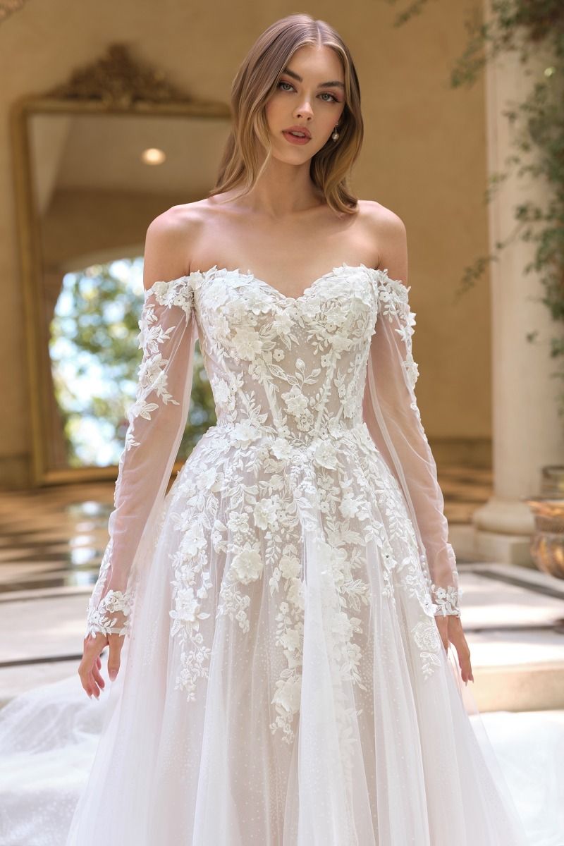 WL067 - Wedding Ball Gown with Sheer Sleeves - Andrea & Leo
