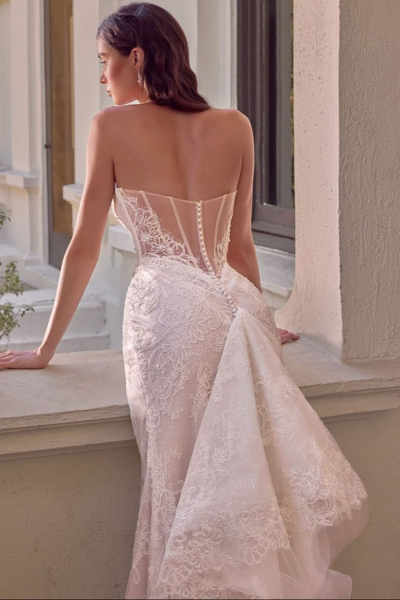 Andrea & Leo WL080 floral lace mermaid wedding dress with sculpted corset waist | Lady Black Tie