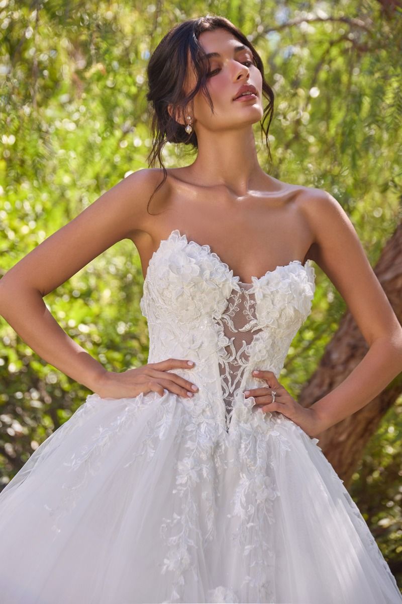 Andrea & Leo WL094 strapless corset bridal ball gown with 3D floral appliqué and lace-up back | Lady Black Tie